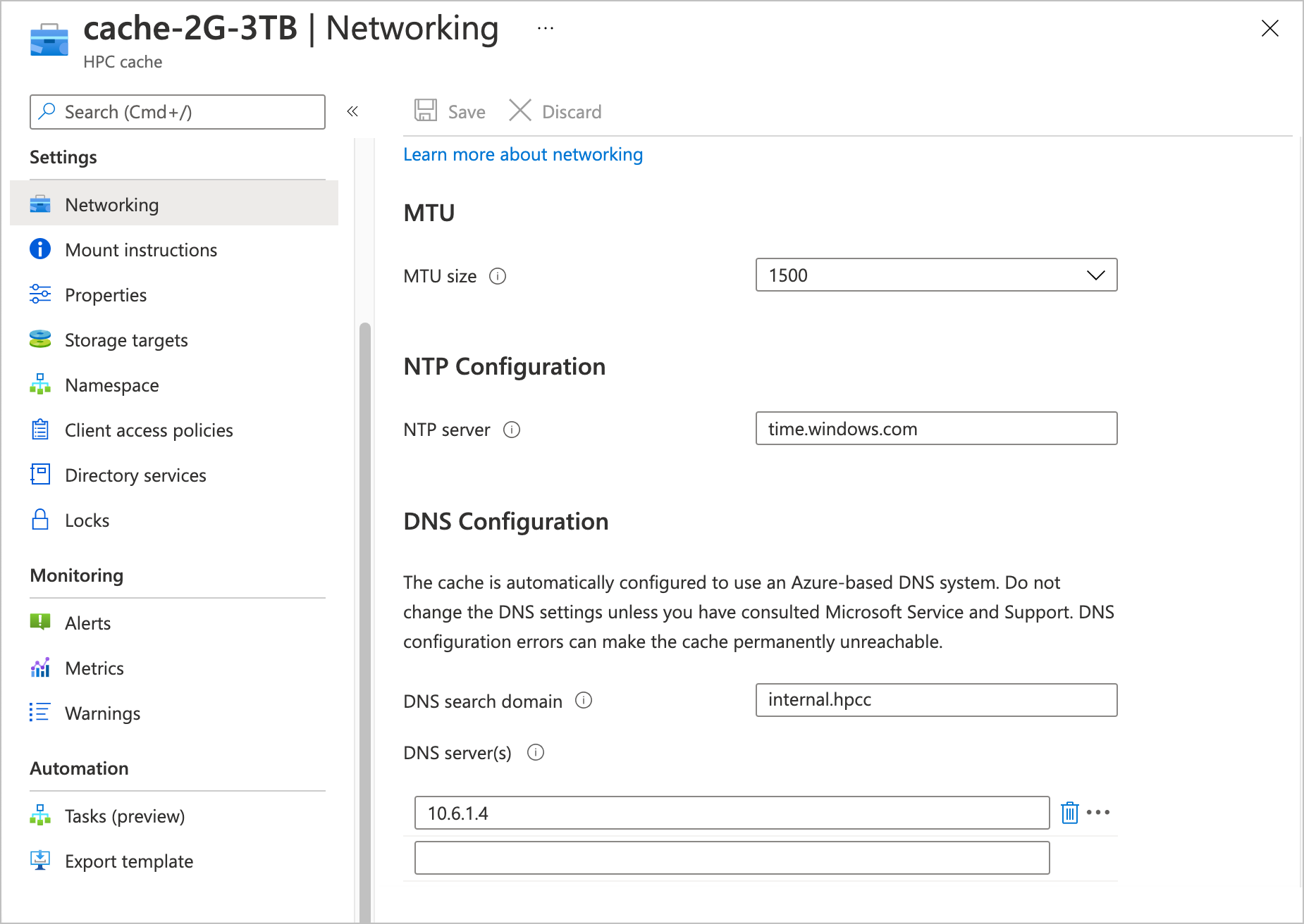 screenshot of networking page in Azure portal