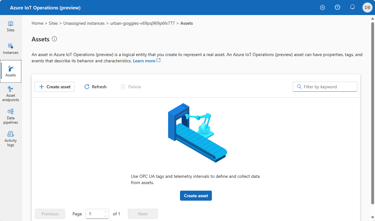 Snímek obrazovky znázorňující prázdnou kartu Prostředky na portálu Azure IoT Operations (Preview)