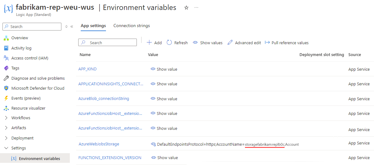 Screenshot showing the underlying logic app resource's