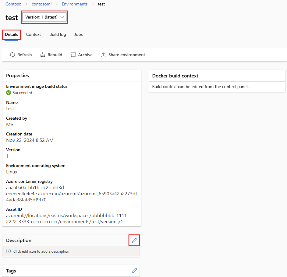 Snímek obrazovky s kartou podrobností o prostředí