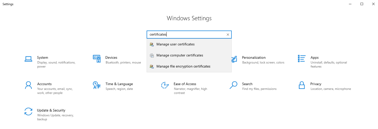 Snímek obrazovky s nastavením Windows