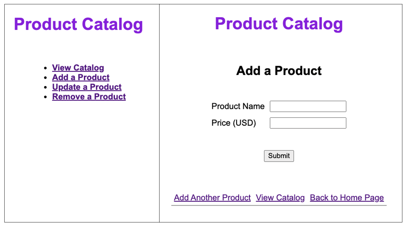 Snímek obrazovky znázorňující ukázkovou webovou aplikaci PHP katalogu produktů