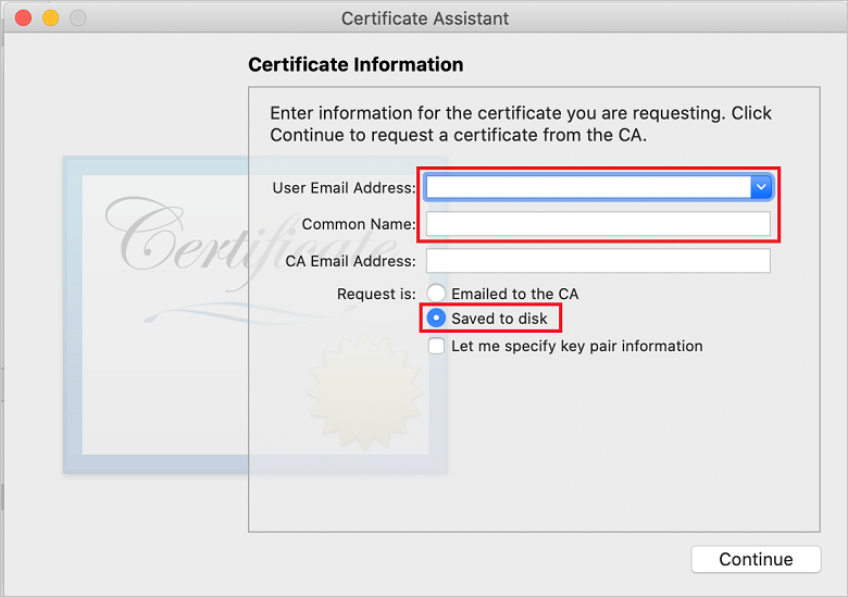 Požadované informace o certifikátu