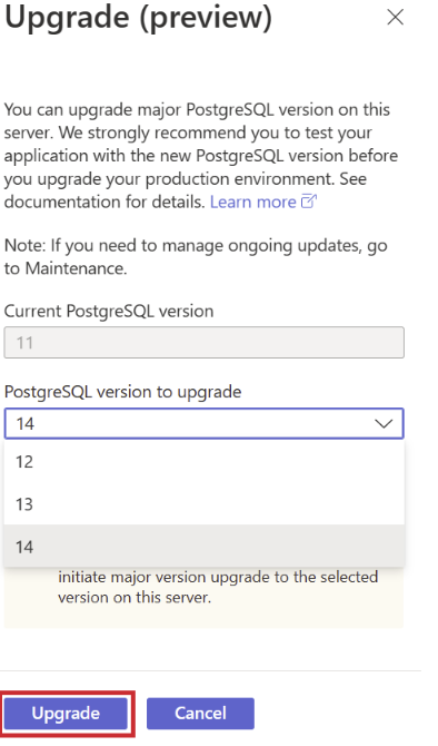 Diagram verze PostgreSQL pro upgrade