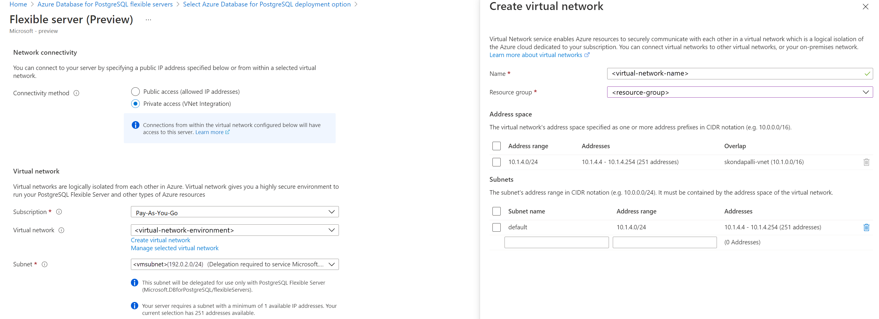 Snímek obrazovky znázorňující kartu Sítě s novou virtuální sítí