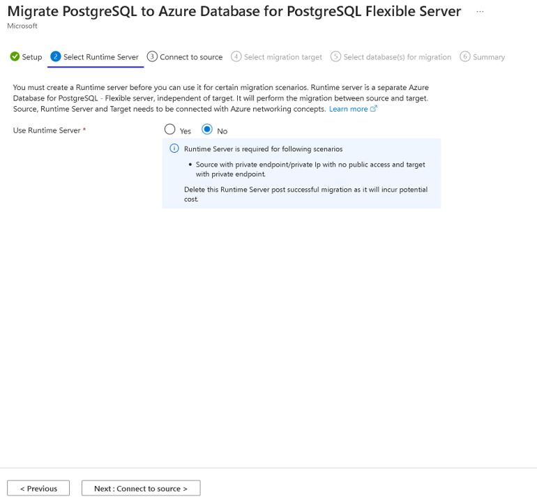 Snímek obrazovky se stránkou Serveru modulu runtime migrace