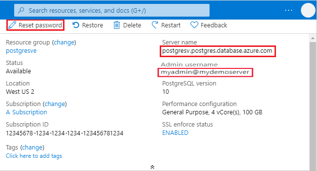 Název serveru Azure Database for PostgreSQL