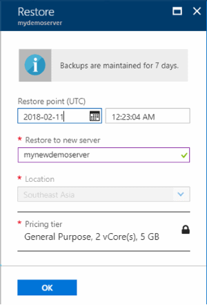 Azure Database for PostgreSQL – Informace o obnovení