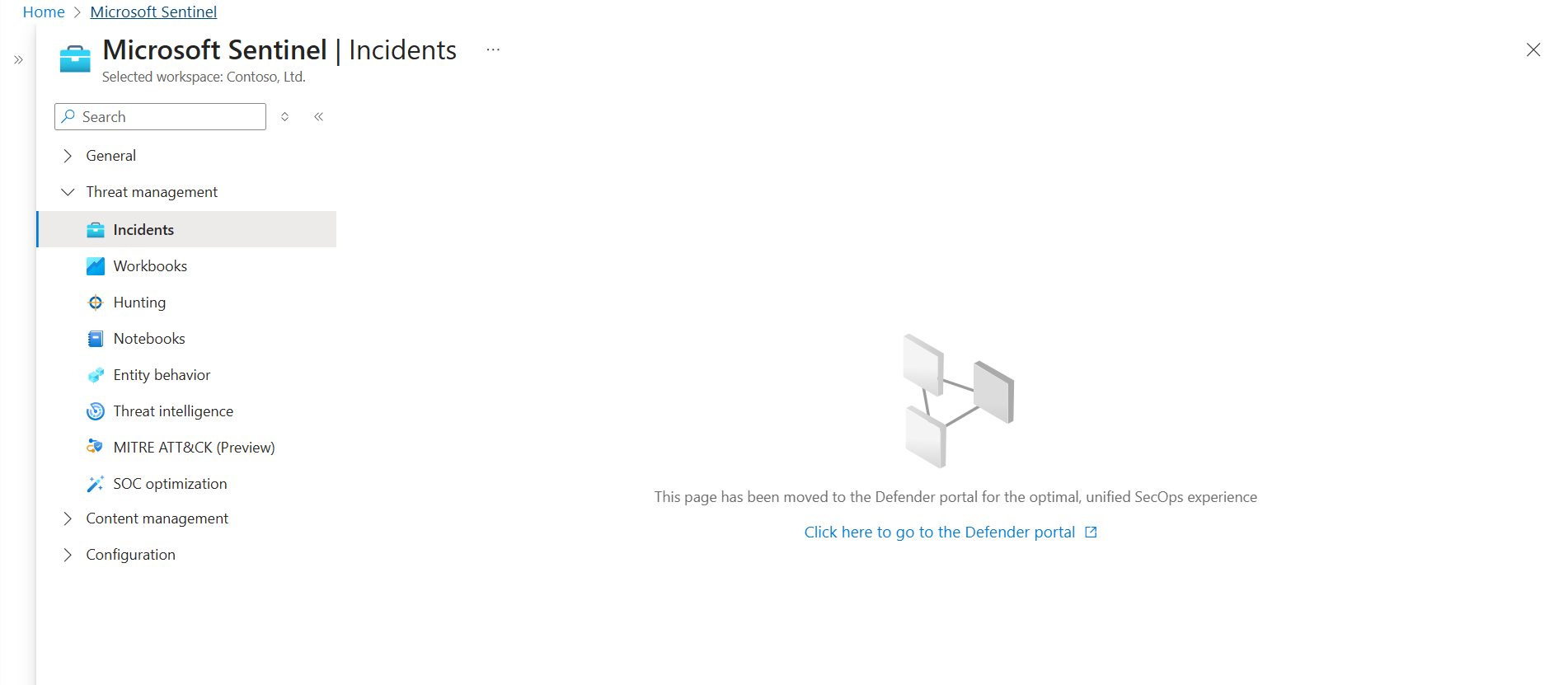 Screenshot přesměrovacích odkazů v portálu Azure na portál Defender.