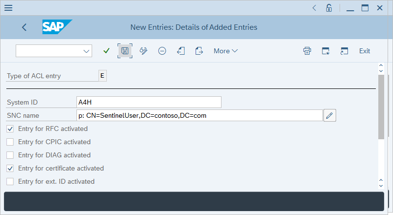 Screenshot that shows how to create a new user in the VSNCSYSACL table.