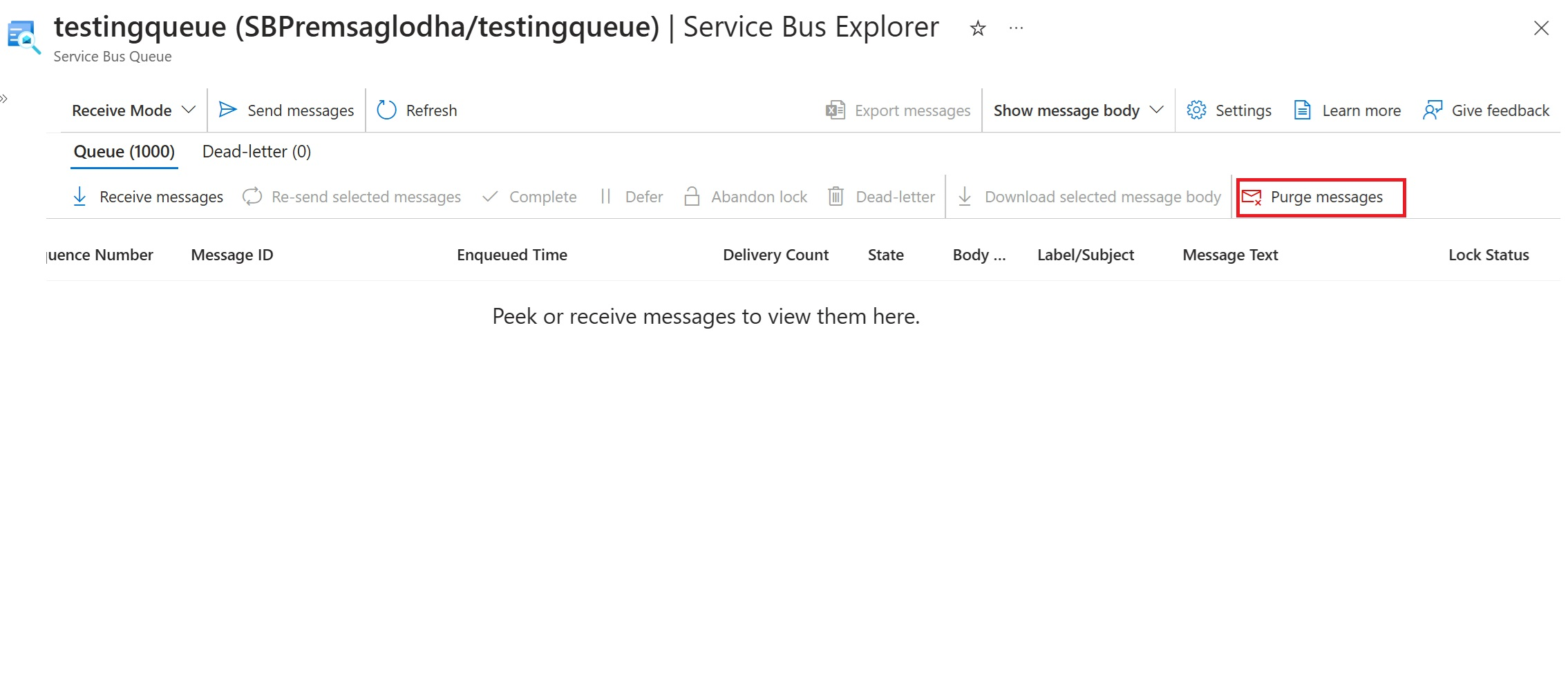 Snímek obrazovky označující tlačítko vyprázdnit zprávy