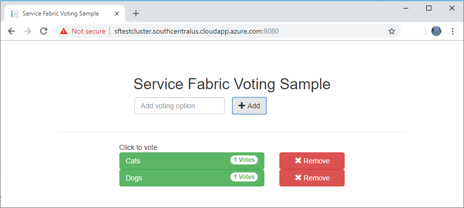 Ukázková hlasovací aplikace Service Fabric