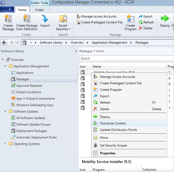 Snímek obrazovky konzoly nástroje Configuration Manager