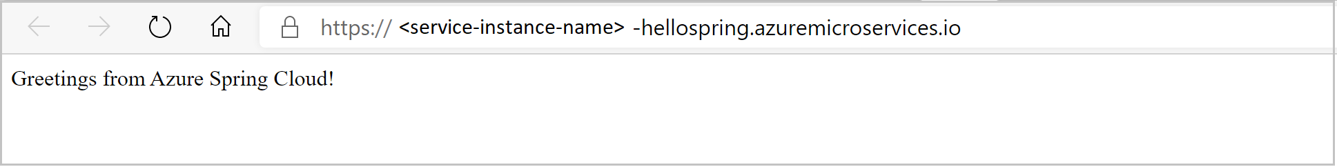 Snímek obrazovky s aplikací Hello Spring, jak je vidět v prohlížeči