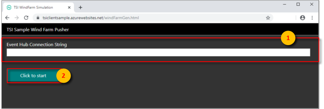 Paste the primary key connection string in the Event Hub Connection String box