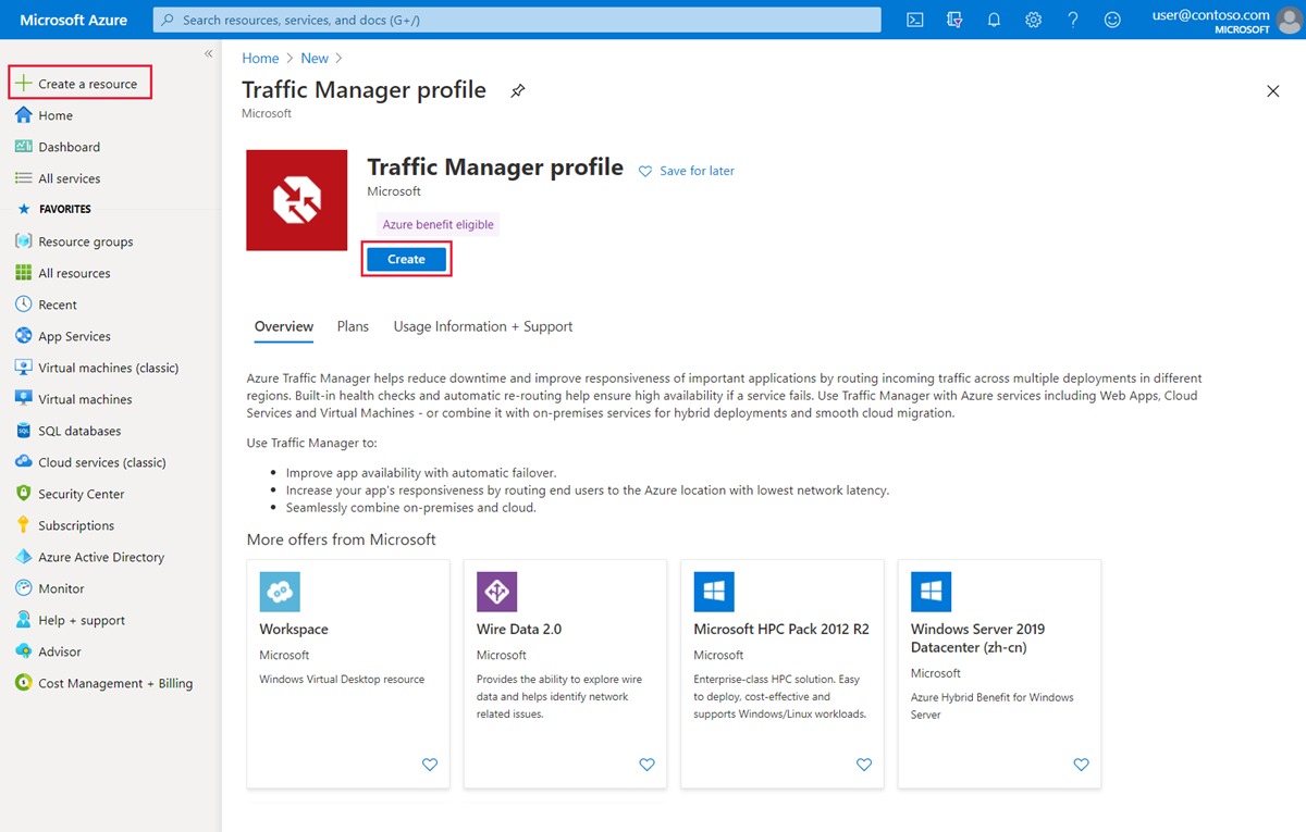 Vytvoření profilu Služby Traffic Manager