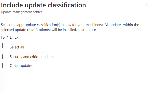 Screenshot that shows update classification.