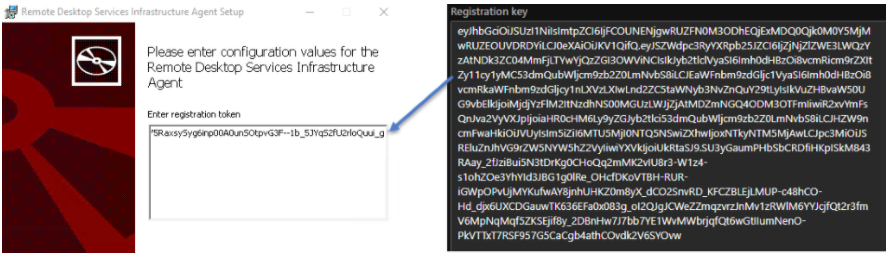 Snímek obrazovky znázorňující, kam vložit registrační token