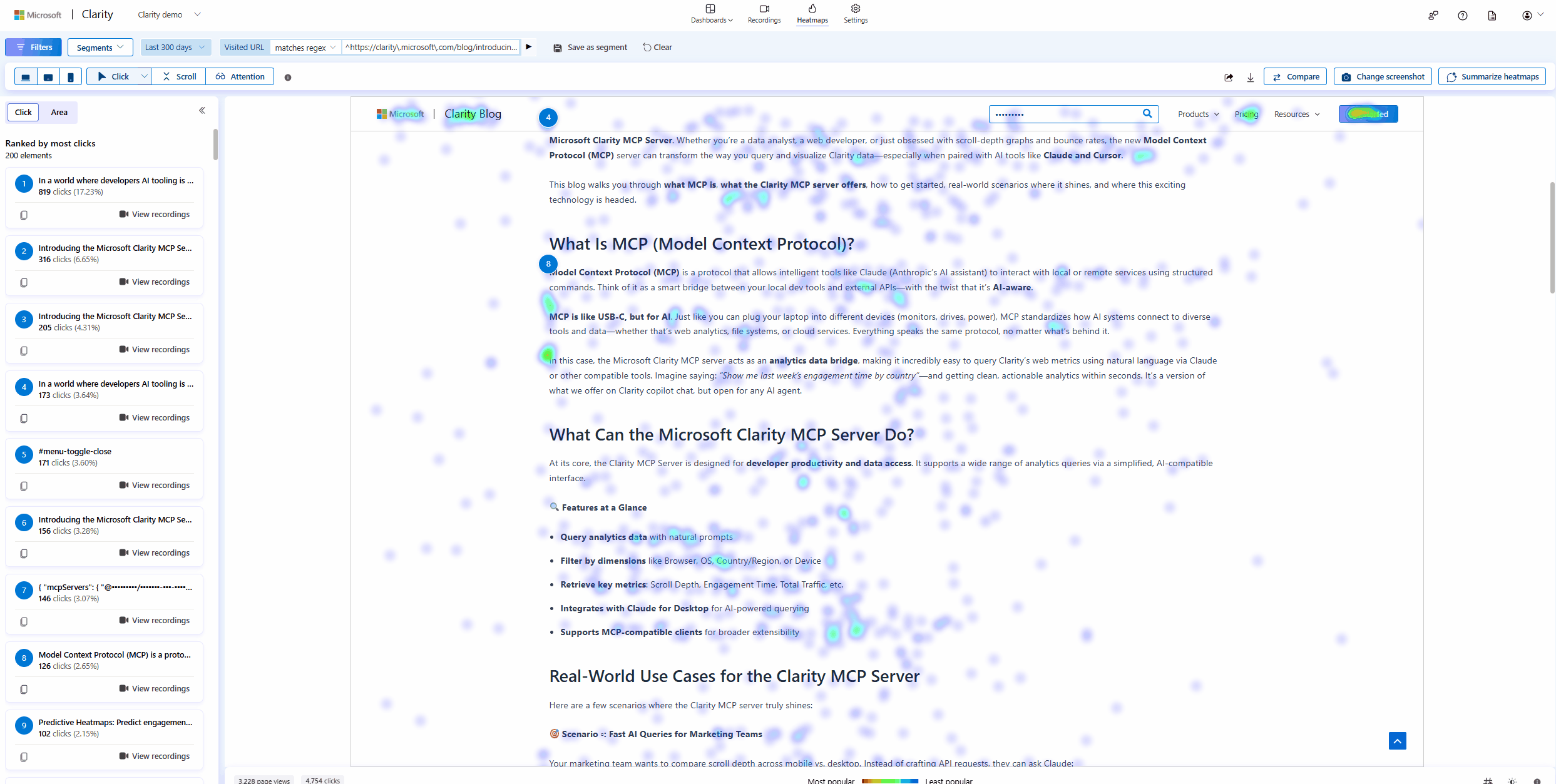 Opacity in click map.