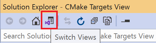 Snímek obrazovky s průzkumníkem řešení sady Visual Studio zobrazujícím tlačítko pro přepínání zobrazení Nachází se napravo od tlačítka Domů.