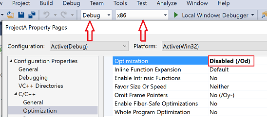 Snímek obrazovky s dialogovým oknem Stránky vlastností sady Visual Studio