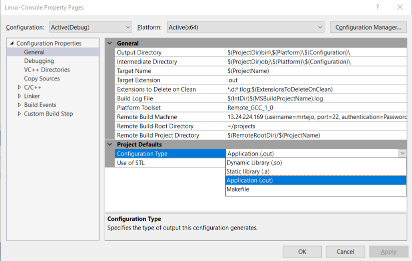 Snímek obrazovky dialogového okna Stránky vlastností – Obecná konfigurace