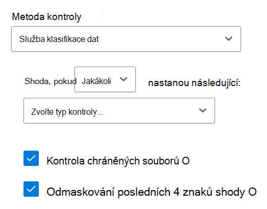 Snímek obrazovky znázorňující metodu kontroly služby klasifikace dat