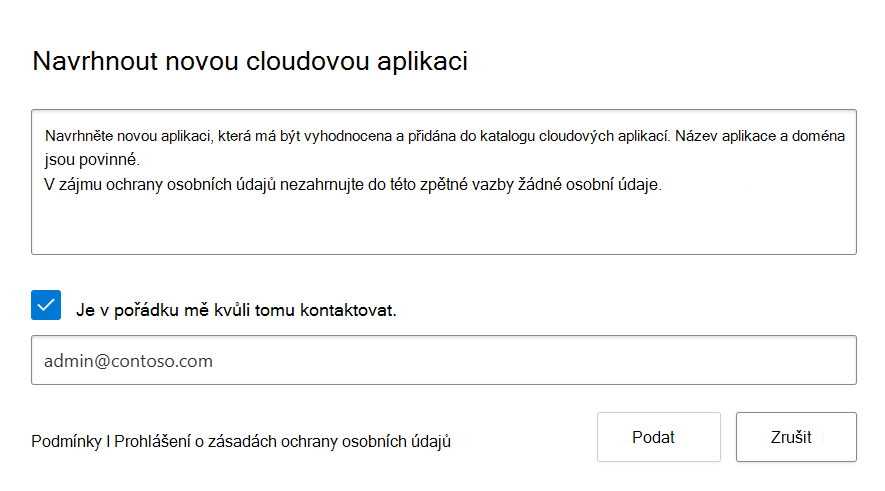 Snímek obrazovky zobrazující automaticky otevírané okno s návrhem nové aplikace 