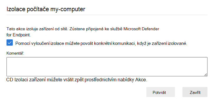 Snímek obrazovky znázorňující použití pravidla vyloučení u zařízení