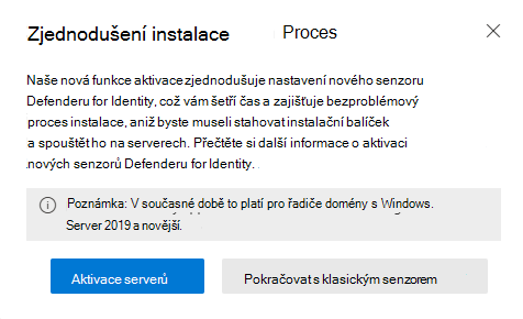 Snímek obrazovky, který ukazuje, jak nainstalovat klasický senzor