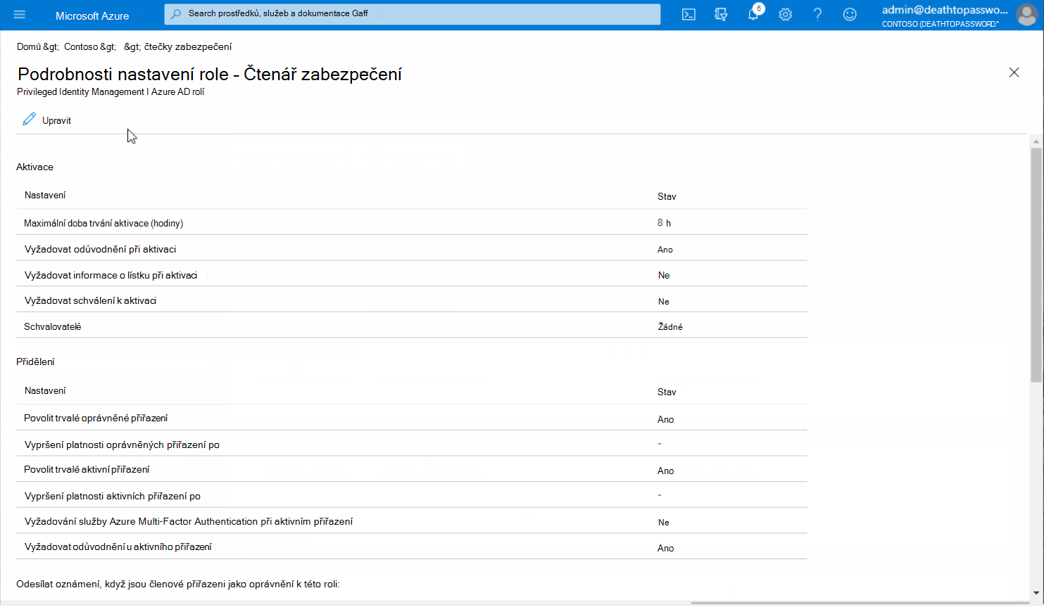 The Role setting details – Security Reader page