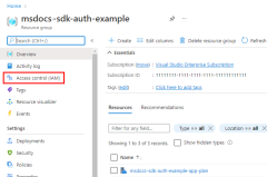 Snímek obrazovky se stránkou skupiny prostředků zobrazující umístění položky nabídky Řízení přístupu (IAM).