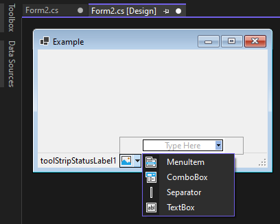 Návrhář model Windows Forms v sadě Visual Studio zobrazující rozdělené zobrazení návrhu kontejneru.