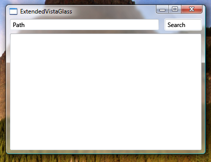 Snímek obrazovky s rámečkem skla rozšířeným do aplikace WPF
