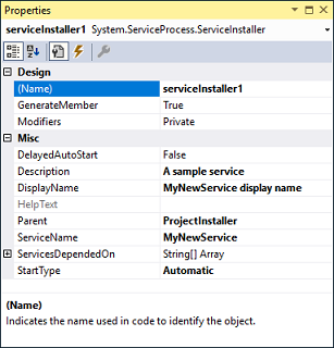 Vlastnosti instalačního programu pro službu systému Windows