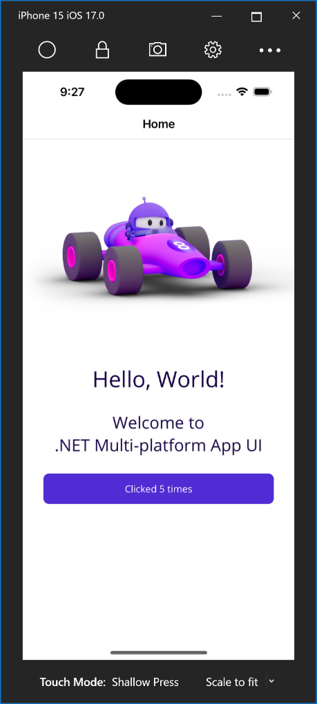 Aplikace .NET MAUI spuštěná v simulátoru iOS na Macu