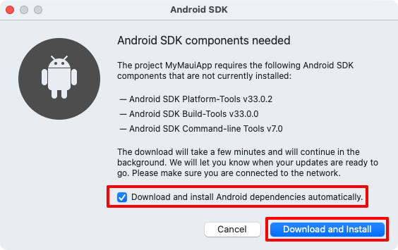 Stáhněte a nainstalujte sadu Android SDK.
