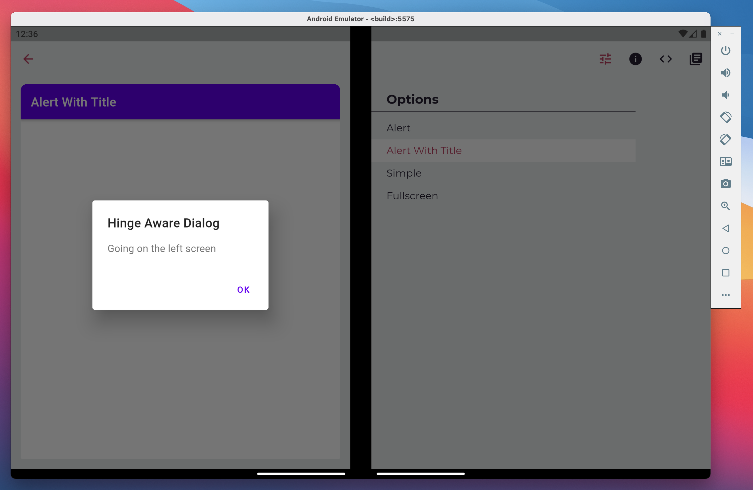 Surface Duo Flutter Dialog on the left screen