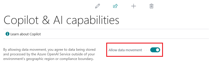 Shows a screen shot of the Allow data movement switch on Copilot & AI Capabilities page.