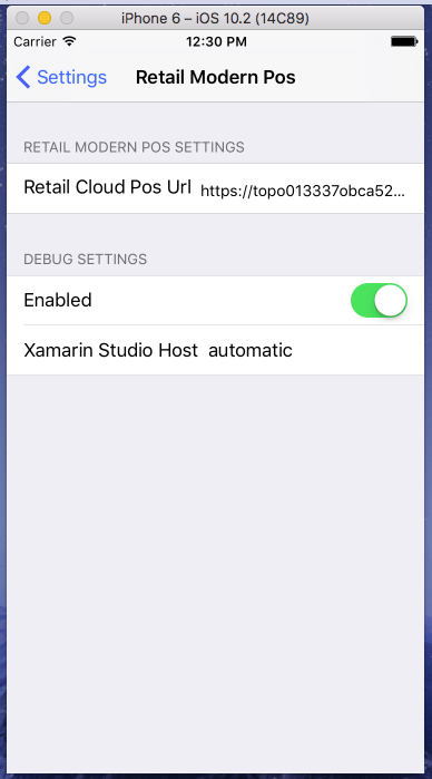 Nastavení aplikace POS iOS pro adresu URL Commerce Scale Unit.
