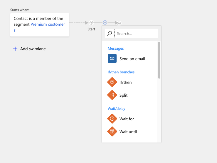 Vyberte typ dlaždice, kterou chcete přidat Přidání dlaždice z rozevíracího seznamu.