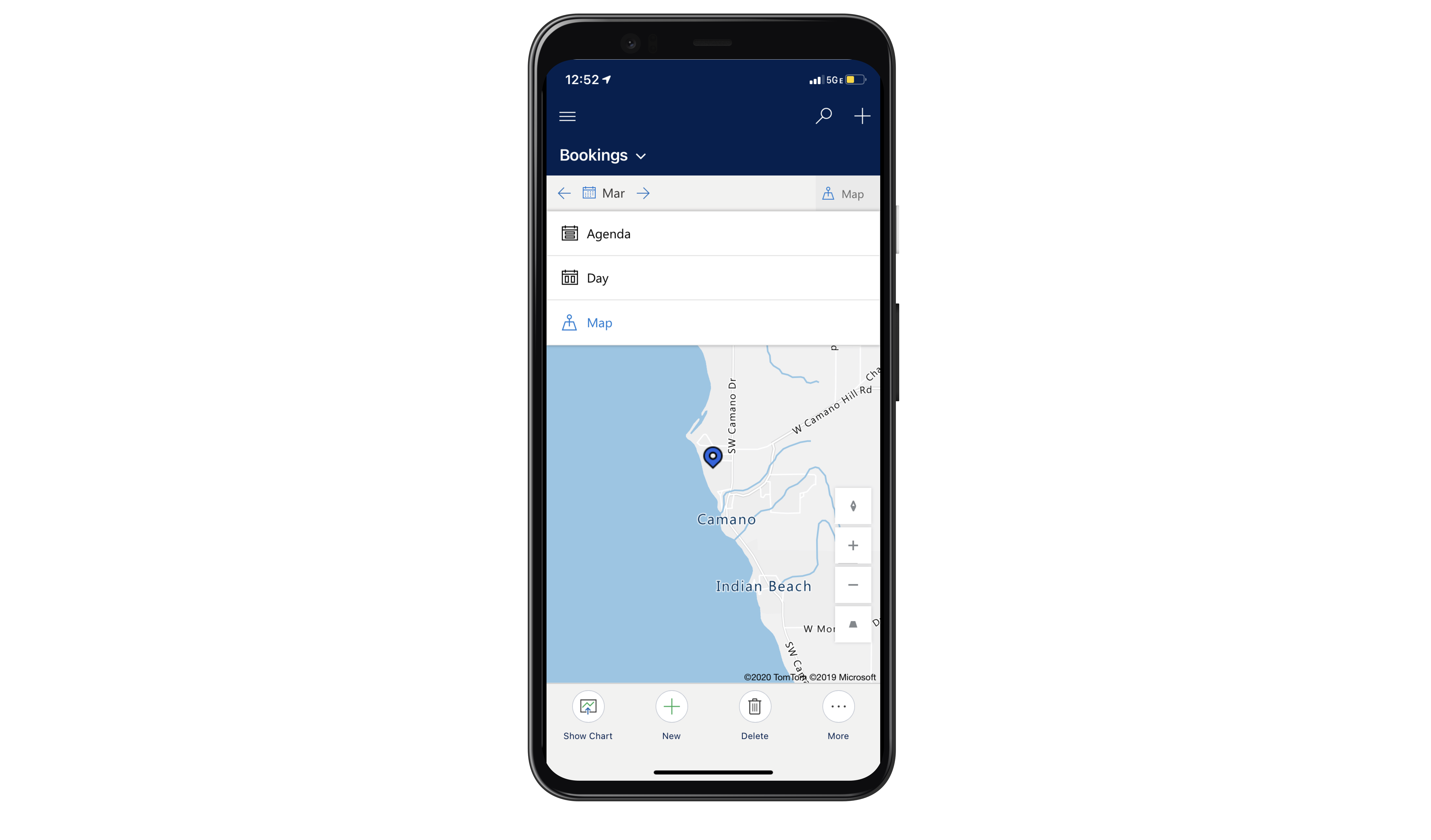 Field Service mobile, otevřená v zobrazení mapy.