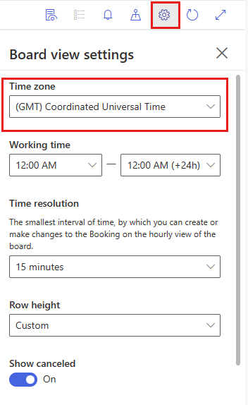 Snímek obrazovky nastavení časového pásma v pomocníkovi plánování.