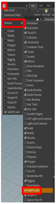SideFX Labs check box SideFX Labs check box.