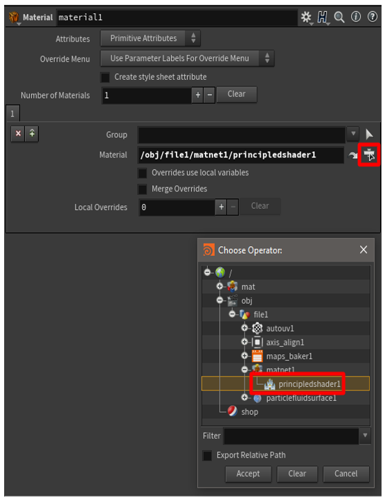Choose Operator button and selected material file Choose Operator button and selected material file.
