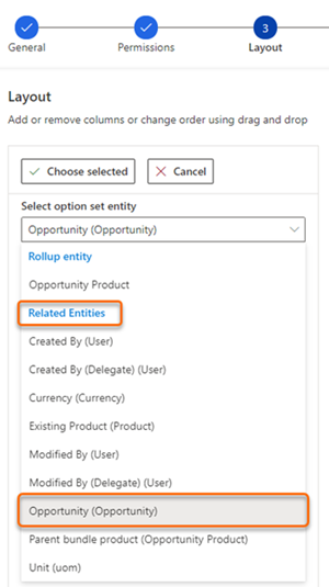 Select opportunity entity from related entities.