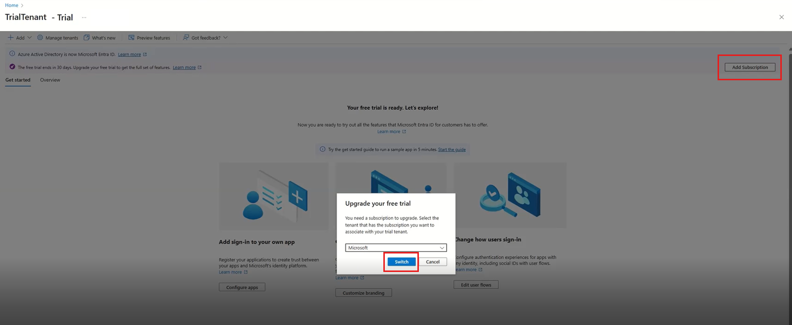 Snímek obrazovky stávajícího předplatného