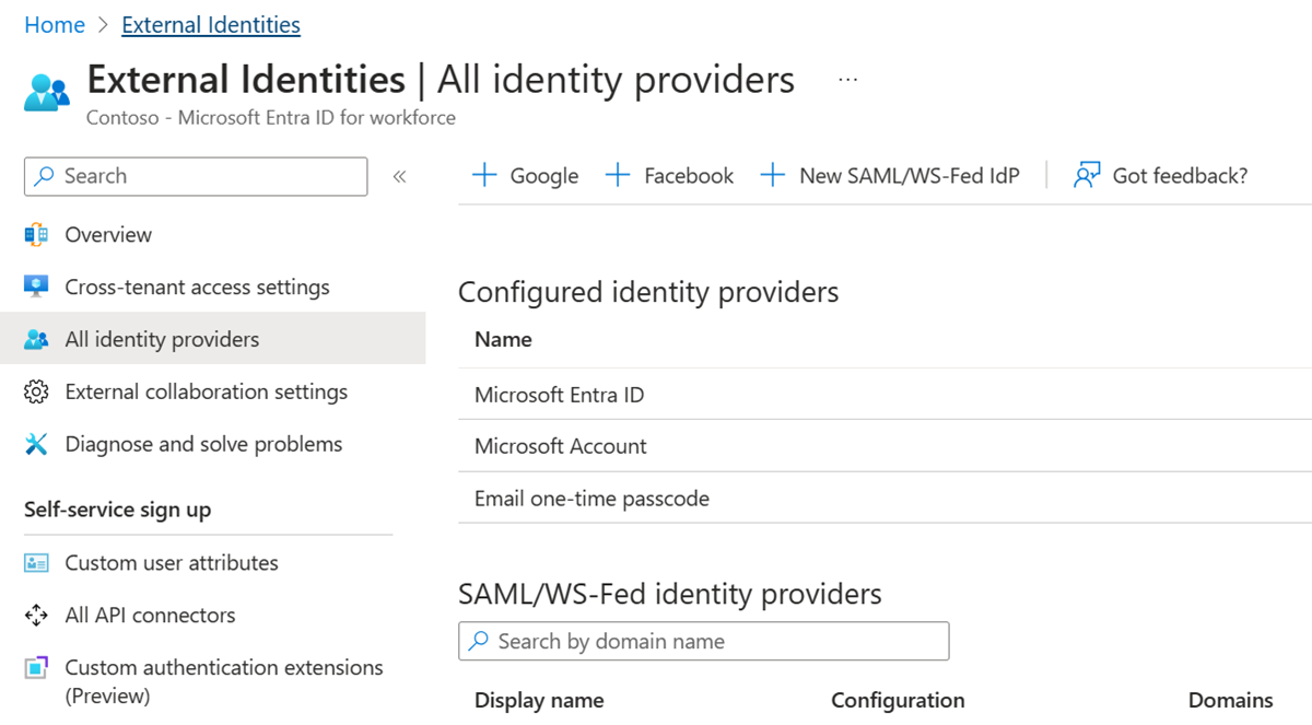 Snímek obrazovky zobrazující stránku zprostředkovatelů identity