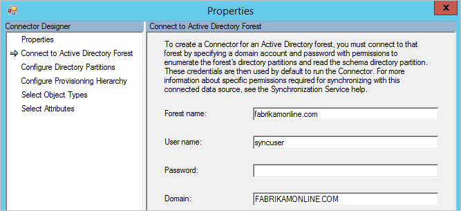 Účet používaný konektorem služby Active Directory