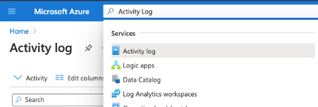 Snímek obrazovky znázorňující procházení protokolu aktivit na webu Azure Portal